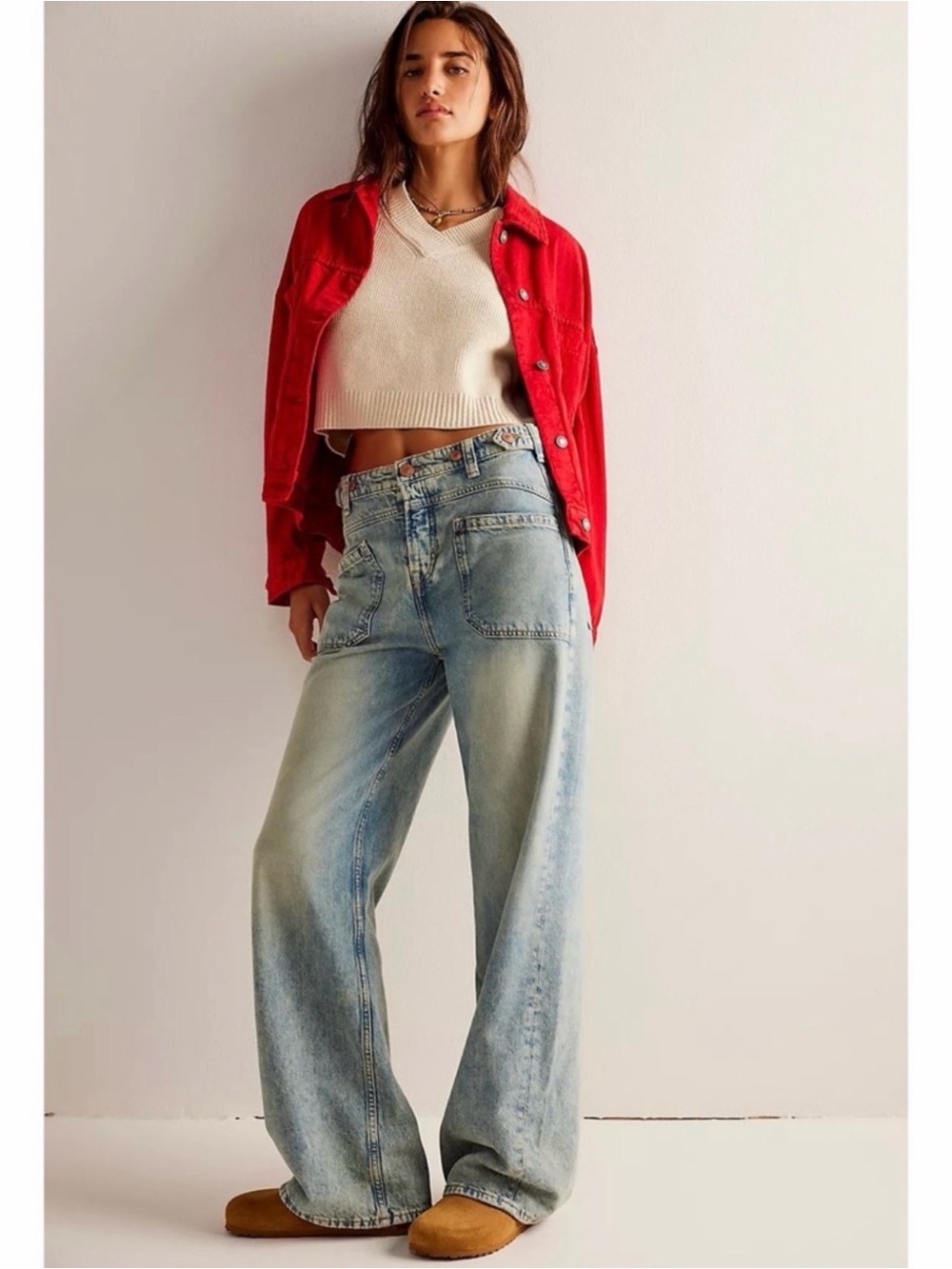 NWT Free People We The Free Palmer La La Land Light Wash Cuffed Denim Jeans